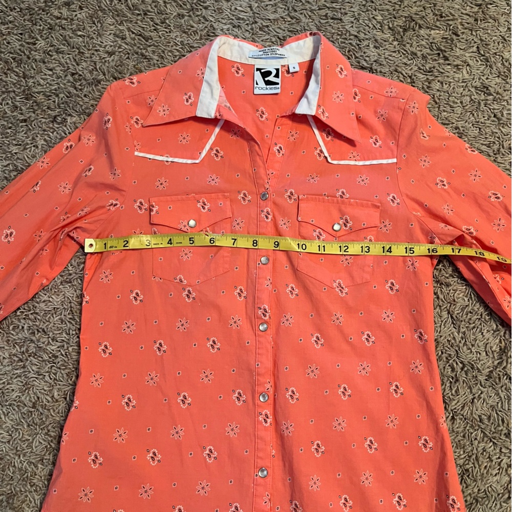 ROCKIES x Vintage Coral Bandana Print Pearl Snap Western Shirt Sz S Like New - Picture 11 of 12